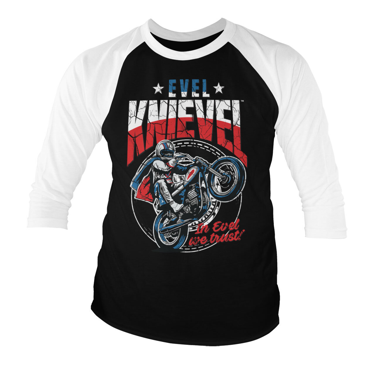 Evel Knievel Wheelie Baseball 3/4 Sleeve Tee