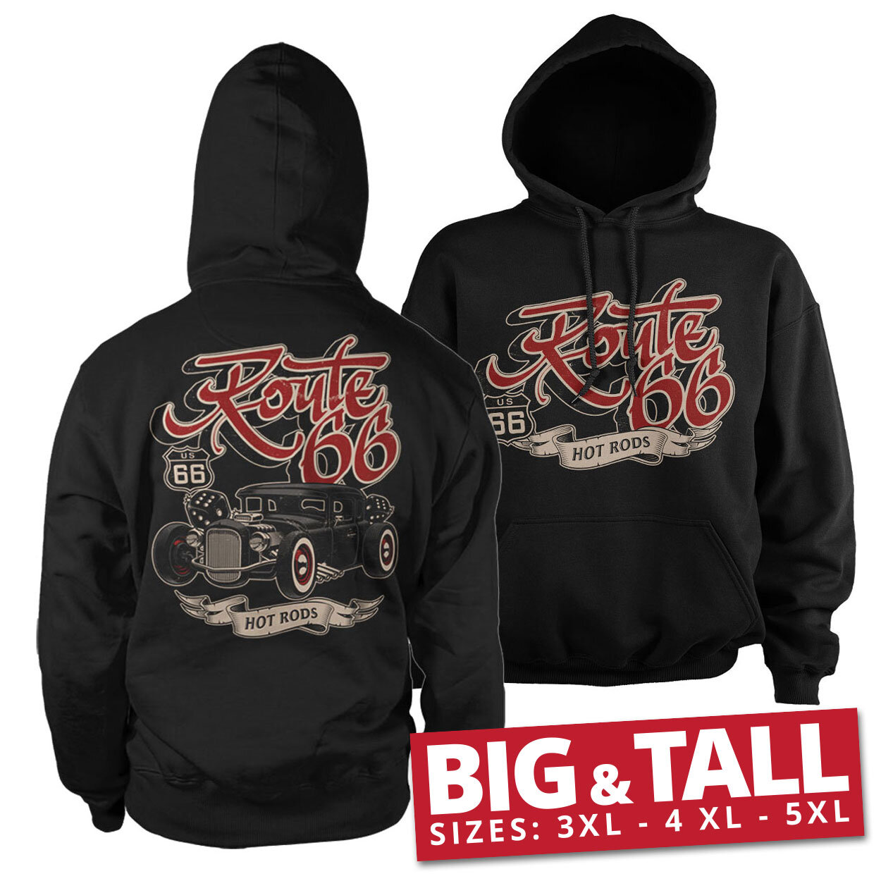 US 66 Hot Rods Big & Tall Hoodie
